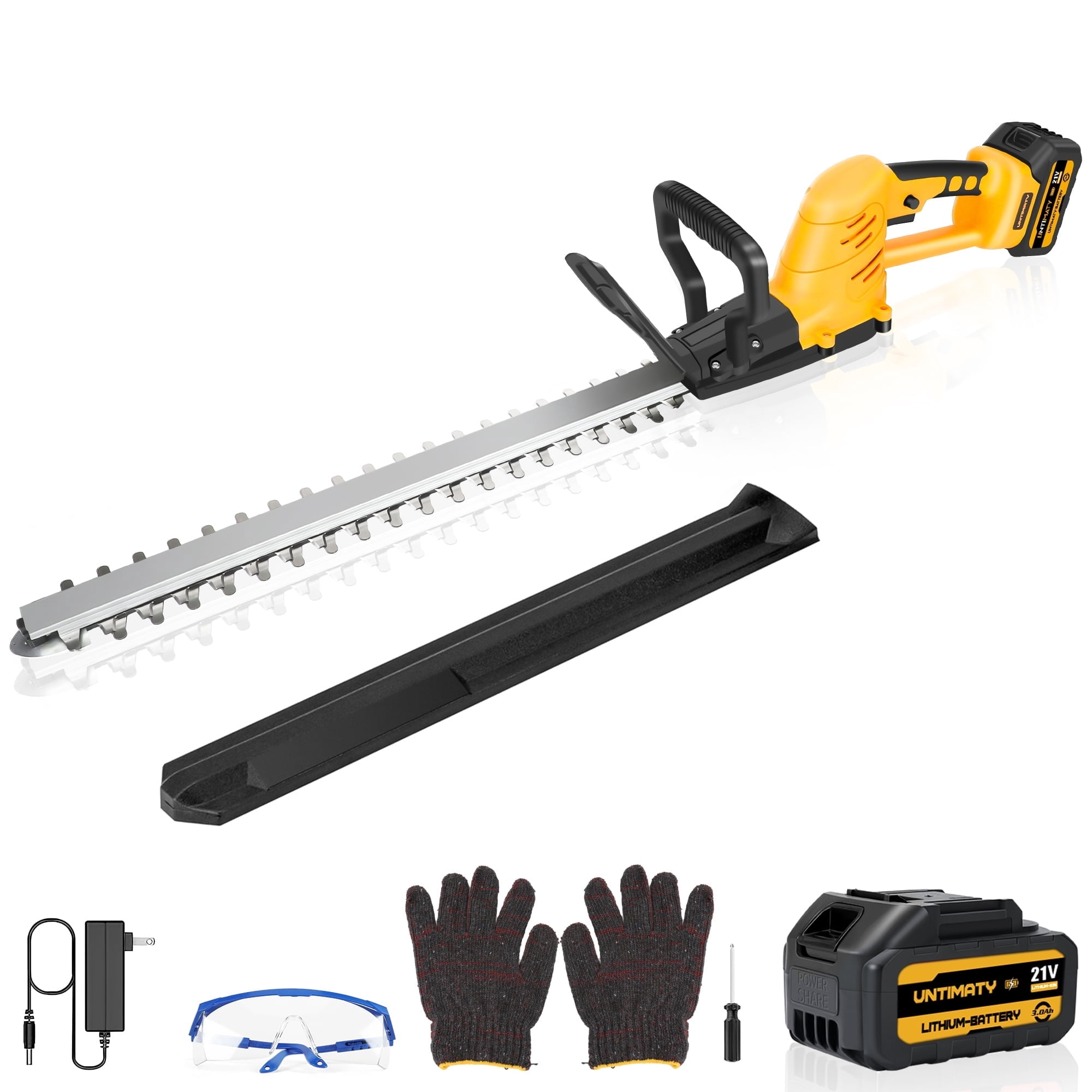 Hedge Trimmer Cordless, UMTIMATY 21V Electric Hedge Trimmer with 3.0Ah Battery and Charger for Bush Shrub Cutting, Trimming, Yellow