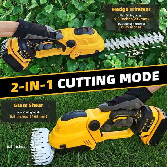 Hedge Trimmer for Dewalt 20V Battery, Cordless 2 in 1 Grass Shear & Hedge Trimmer with Brushless Motor, Fitted Dual-Action Blades,Gardening Tool for Lawns, Hedges (Battery Not Included)