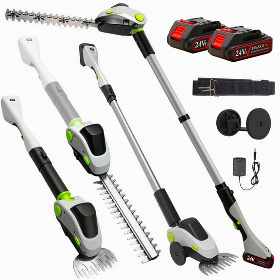 Hedge Trimmer,Gochifix 4-in-1 Cordless Pole Hedge Trimmer with 2X 2.0Ah Batteries and Dual-Action Blade for Garden Yard Tree & Shrubs Pruning