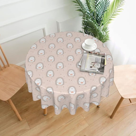 Hedgehog 2 Table Cloth Round Table Cover Wrinkle Resistant Waterproof Tablecloth 60 Inch Washable for Kitchen Party Picnic Animal