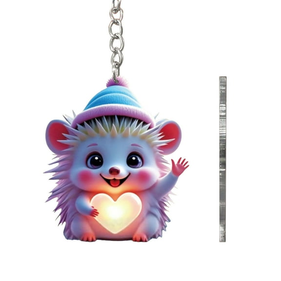 Hedgehog Acrylic Keychain with Heart Charm - Cute Backpack Decor Gift for Animal Lovers Party Favors Accessory(B)