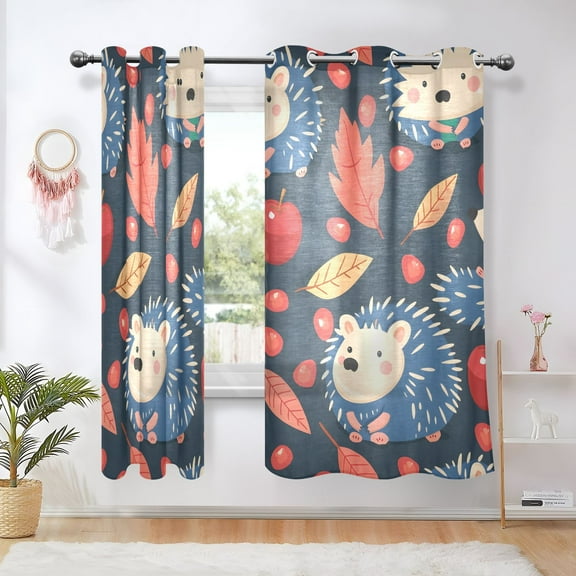 Hedgehog Apple Blackout Curtains 63 inch Length 2 Panels Window Decoration Curtains for Bedroom Living Room