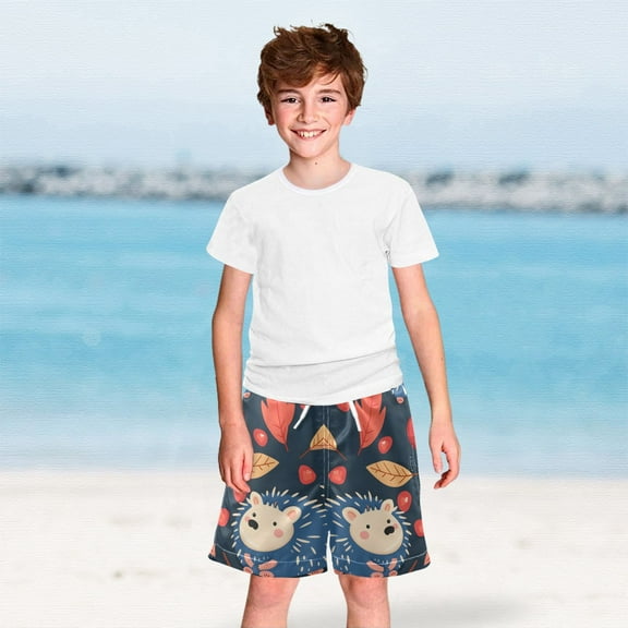 Hedgehog Apple Boys Swim Trunks Boardshorts Swimsuit Quick Dry Board Shorts Bathing Suit 2-12T