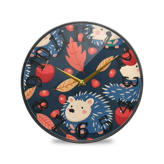 Hedgehog Apple Wall Clock 10 Inch Silent Non Ticking Battery Operated Easy to Read for Kitchen Living Room