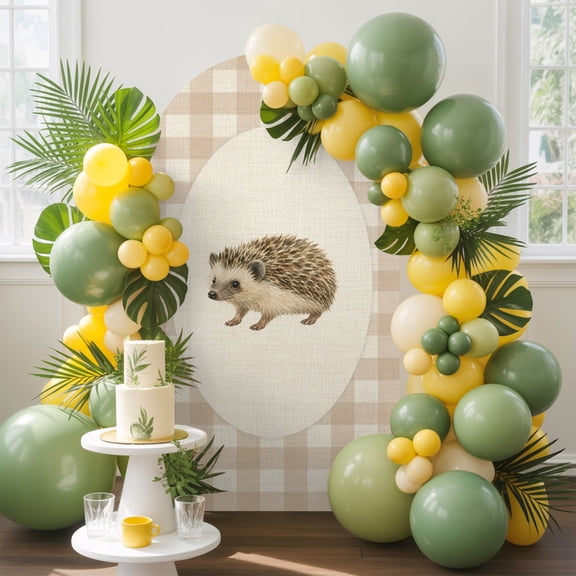 Hedgehog Arch Backdrop Cover 4 FT, Retro Modern Hedgehog Linen Plaid Wedding Arch Cover Stretchy Backdrop Stands Covers for Birthday Party Ceremony Banquet Decor