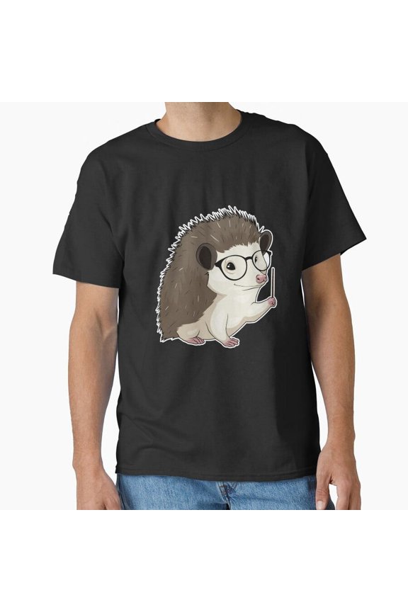 Hedgehog As Teacher With Pointer stick Cute Spiky Forest Animal Art T-Shirt