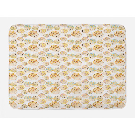 Hedgehog Bath Mat, Repetitive Prickly and Colorful Creatures on a Plain Background, Plush Bathroom Decor Mat with Non Slip Backing, 29.5" X 17.5", Champagne and Multicolor, by Ambesonne