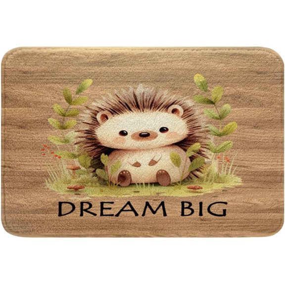 Hedgehog Bathroom Rug Cartoon Wild Animal Bath Mat Rustic Farmhouse Style Doormat 16" x 24"