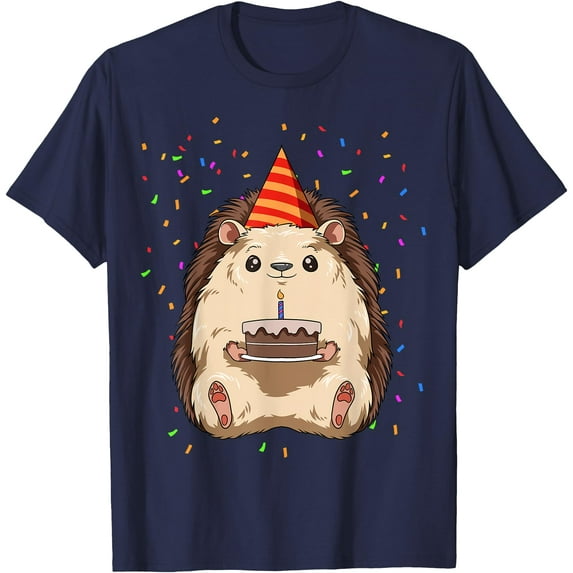 Hedgehog Birthday Theme Unisex T-Shirt for Men Women Kids Toddler,Navy Color,Size 5/6