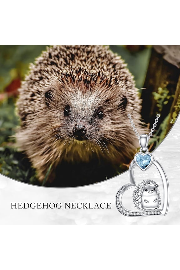 Hedgehog Birthstone Necklace for Women 925 Sterling Silver Heart Birthstone Hedgehog Pendant Necklace Jewelry Gifts for Women/Daughter/Wife/Girlfriend on Birthday/Valentine's Day/Christmas.