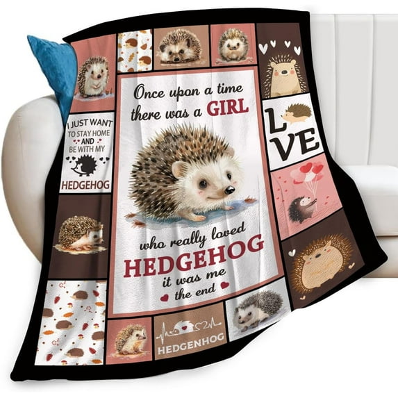 Hedgehog Blanket Cute Just A Girl Print Throw Blankets for Couch Sofa Bed Stuff Decor Soft Cozy Fleece Plush Warm Flannel Bedding Blanket for Baby Girls Kids Teen Adults Lover 40"x50"