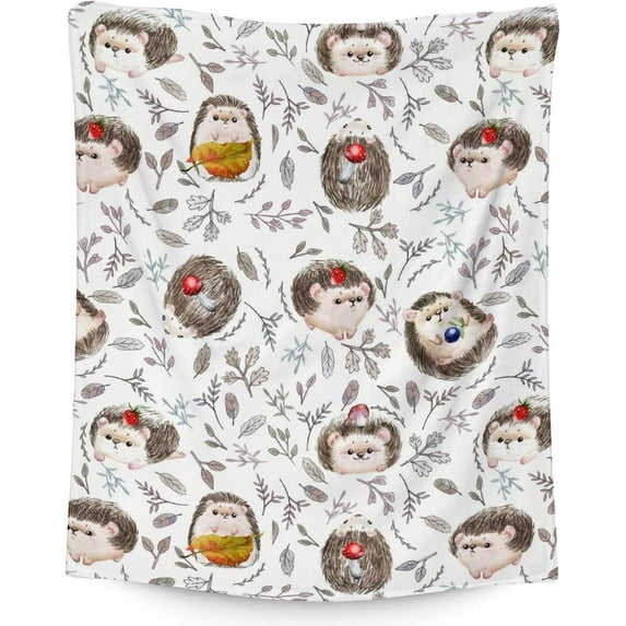 Hedgehog Blanket Gifts - 50x40 Inches Cute Throw Blanket for Girls, Boys - White Soft Fuzzy Blankets for Crib, Couch & Travel