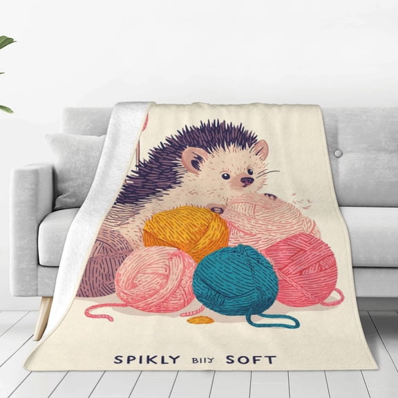 Hedgehog Blanket Whimsical Spiky Art Soft Wool, Lightweight Plush Flannel Throw, Artistic Cozy Hobby Home Accent 50x40