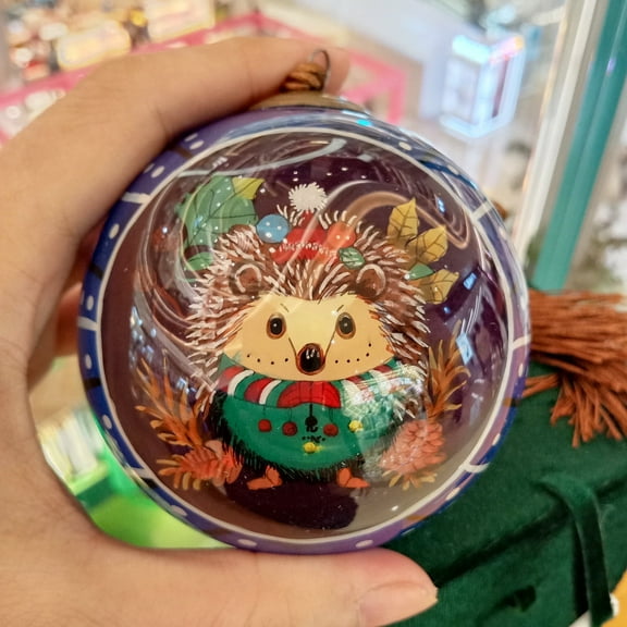 Hedgehog Blue - Inside Painted Glass Ornament with Premium Gift Box Handmade for Home or Office Perfect for Halloween, Thanksgiving, Christmas