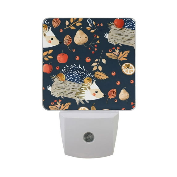 Hedgehog Carrying Fruit Night Light 2 Pack LED Nightlight Plug into Wall Dusk to Dawn Sensor Soft White