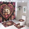 thumbnail image 1 of Hedgehog Chocolates Roses Shower Curtain 4 Piece Sets Shower Curtain Set with Rugs Valentine’s Day Gifts Waterproof Personality Pattern Bath Curtains for Bathtub Decor, 1 of 8