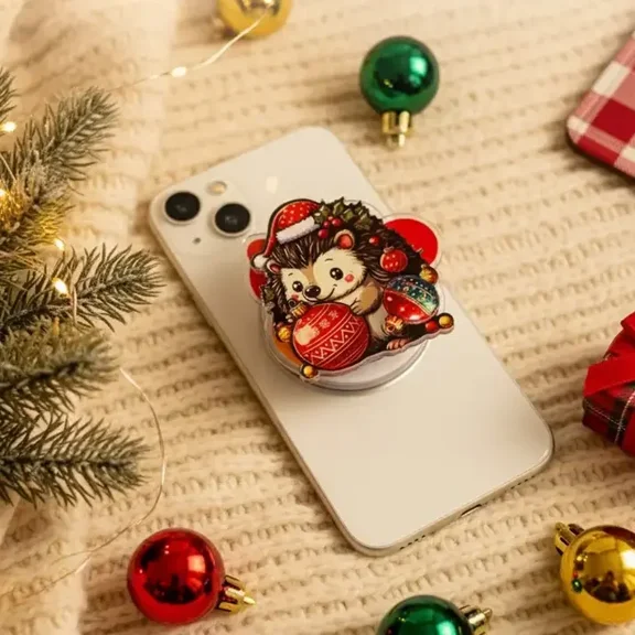 Hedgehog Christmas Grip, Christmas Cute magsafe Popsocket Series, Magnetic Expanding Phone Grip & Stand Secure Grip for iPhone MagSafe