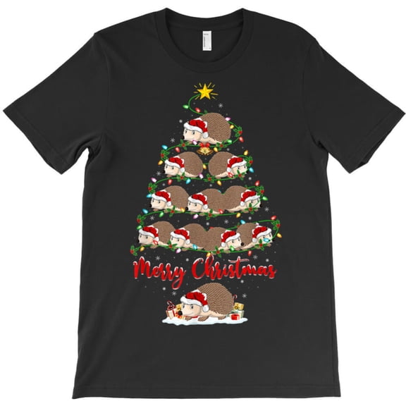 Hedgehog Christmas Tree Lights Funny Hedgehog Xmas Holiday Graphic T-Shirt G6865, Up to 5XL