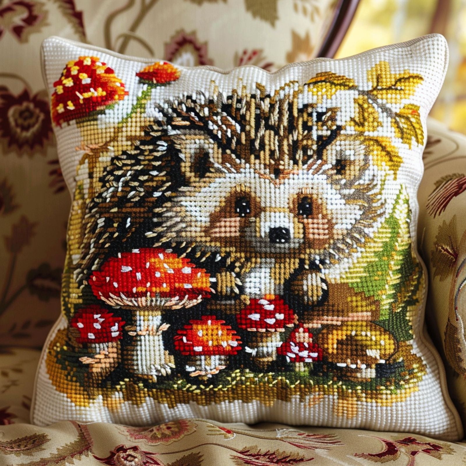 Hedgehog Cross Stitch Pillow Cases Kit , 45X45cm , Cross Stitch Kits for Adults (11ct)