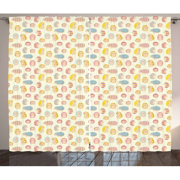 Ambesonne Hedgehog Curtains 2 Panel Set, Colorful Forest Design, 108" x 108", Multicolor