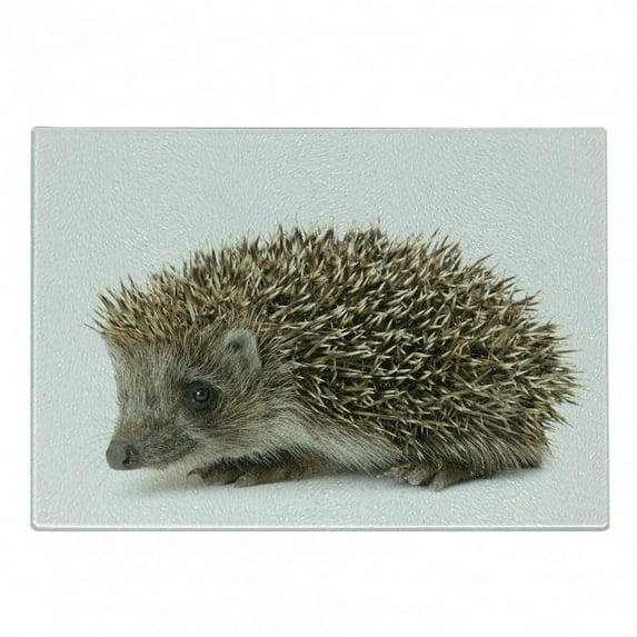 Hedgehog Cutting Board, Small Mammal with Spiked Hair on Its Back and Sides Wildlife Photography, Decorative Tempered Glass Cutting and Serving Board, Small Size, Cocoa Brown, by Ambesonne