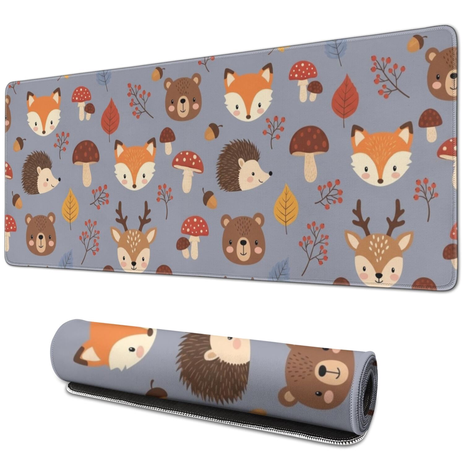 Hedgehog and Deer Grey Pattern Extended Large Mouse Pad, Desk Protector ...