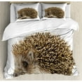 thumbnail image 1 of Hedgehog Duvet Cover Set Queen Size, Small Cute Mammal with Spiked Hair on Its Back and Sides Wildlife Photography, Decorative 3 Piece Bedding Set with 2 Pillow Shams, Cocoa Brown, by Ambesonne, 1 of 3