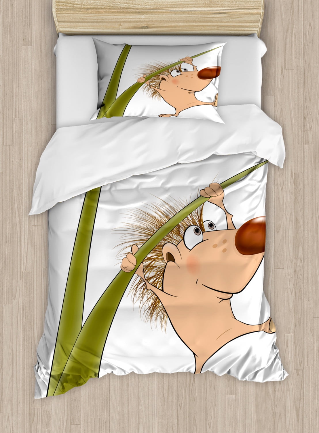 Twin Size Hedgehog Cartoon Microfiber Duvet Cover Set