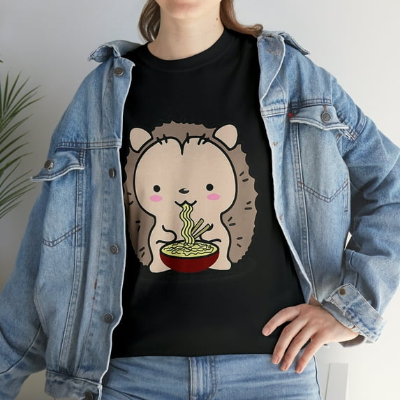 Hedgehog Eating Ramen Noodle Soup Cute Tee T-Shirt