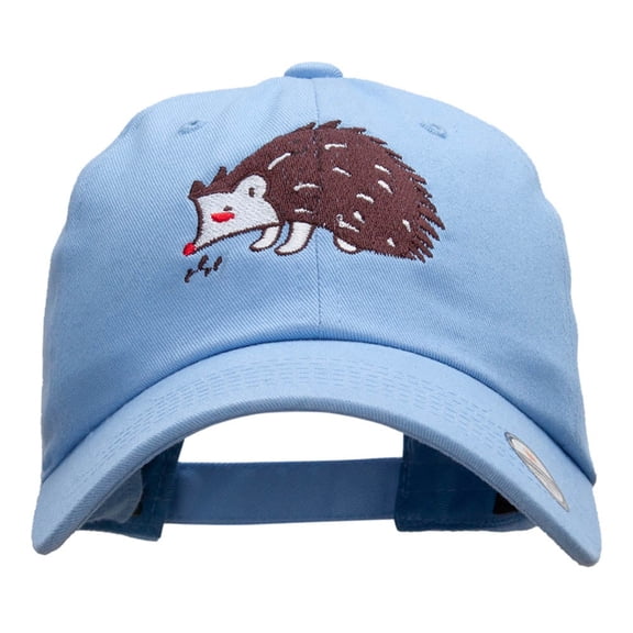Hedgehog Embroidered Low Profile Dyed Cotton Twill Cap - Sky Blue OSFM