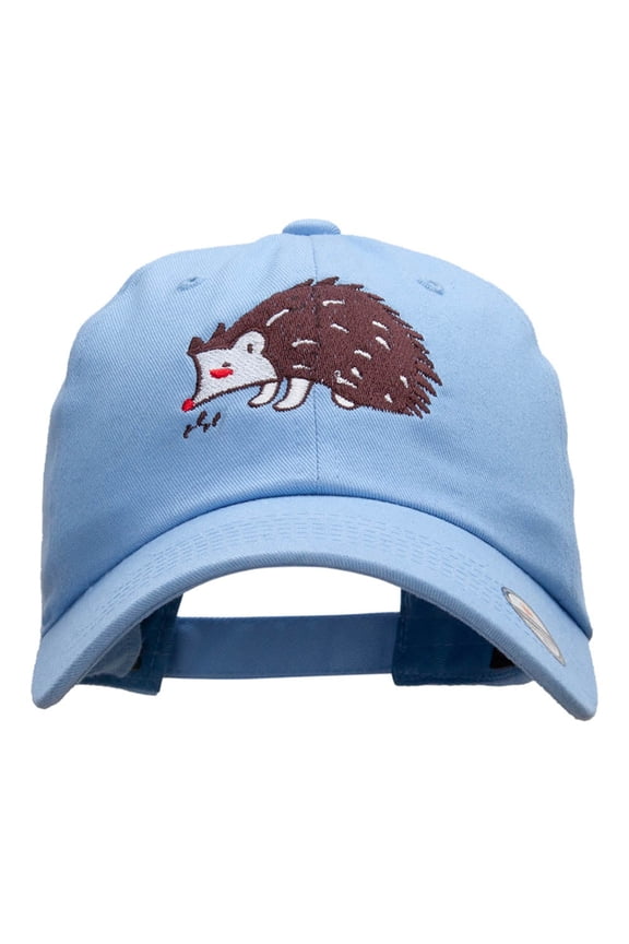 Hedgehog Embroidered Low Profile Dyed Cotton Twill Cap - Sky Blue OSFM