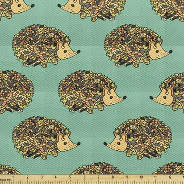 Ambesonne Hedgehog Fabric by the Yard Upholstery, Cartoon Style Fun, 1 Yard, Sea Green Multicolor