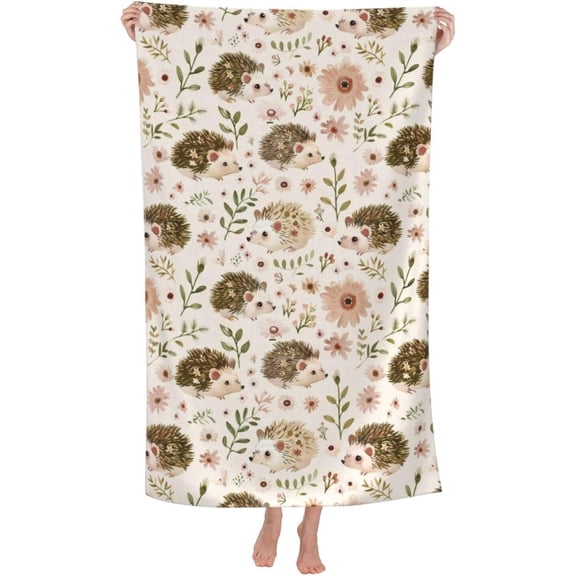 Hedgehog Floral Animal Beach Towel, Ultra Soft Lightweight Sand-Free Microfiber Bath Towels for Pool, Bathroom, Swimming, Vacation, Travel 31"x71", Gifts for Kids, Teens, Girls, Women