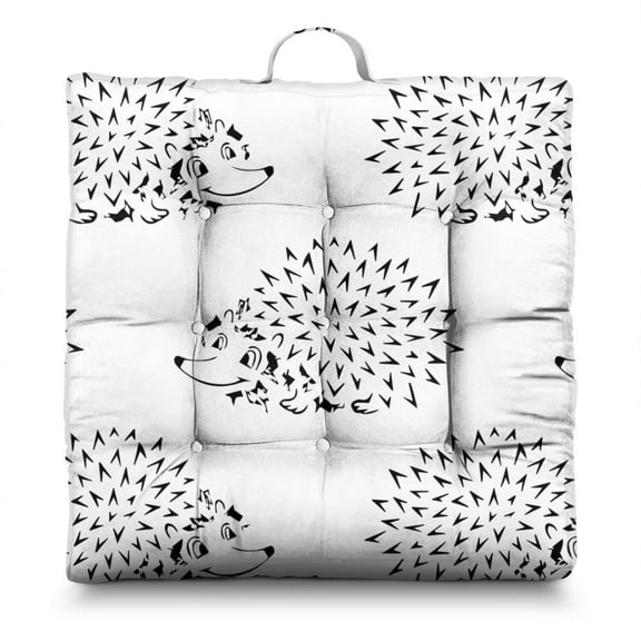 Hedgehog & Floral Print Japanese-Style Floor Pillow - Extra Thick & Fluffy Zabuton Cushion for Home Decor