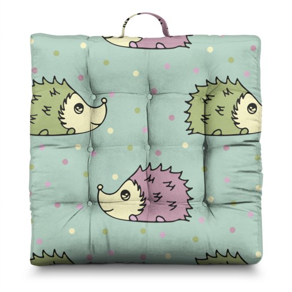 Hedgehog & Floral Print Japanese-Style Floor Pillow - Extra Thick & Fluffy Zabuton Cushion for Home Decor