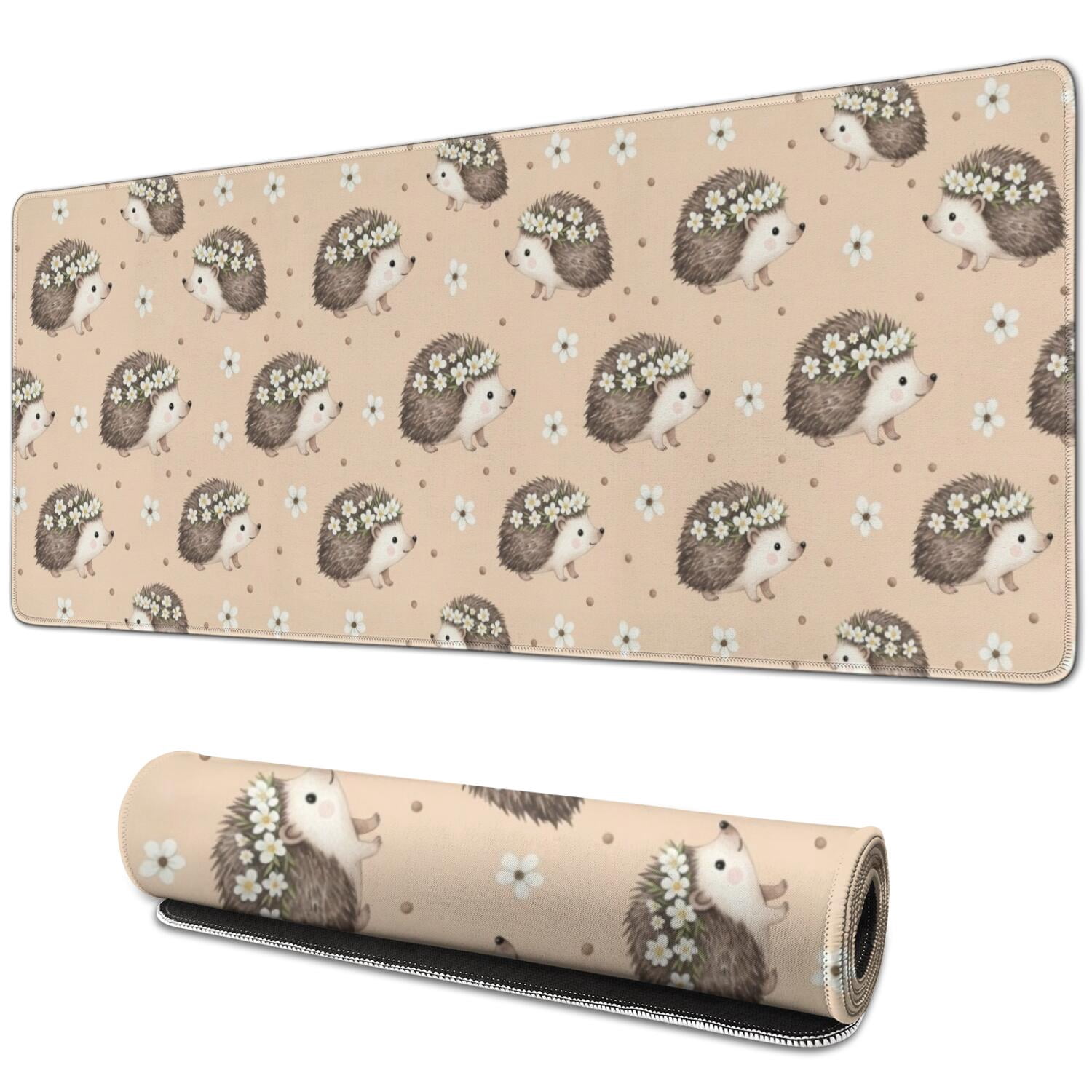 Hedgehog and Flower Pink Pattern Extended Large Mouse Pad, Large Mouse ...
