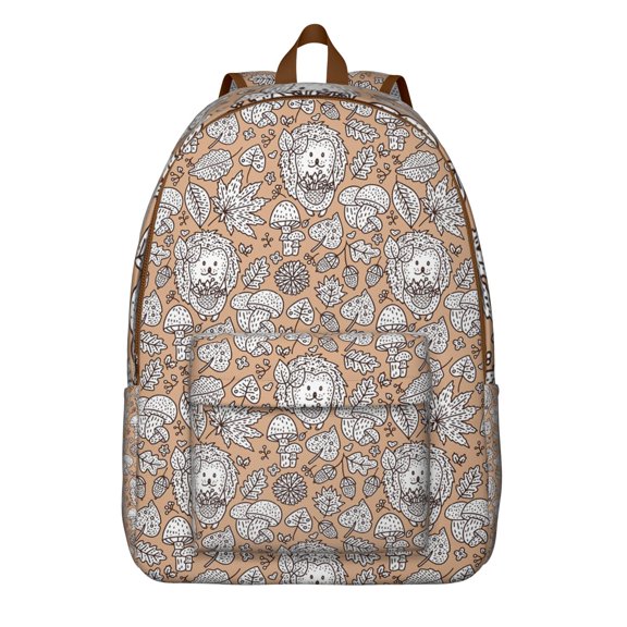 Hedgehog Forest Backpack – Cute Cartoon Adorable Print with Floral Artistic Pattern Bookbag for School and Outdoor Night Scene