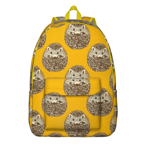 Hedgehog Forest Backpack – Cute Cartoon Adorable Print with Floral Artistic Pattern Bookbag for School and Outdoor Night Scene