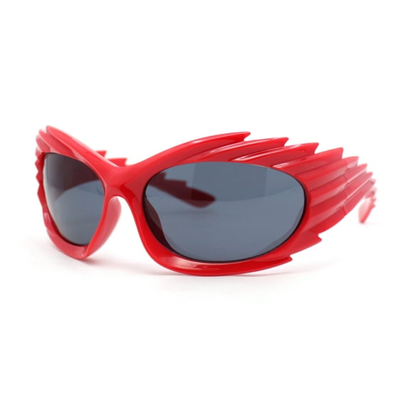 Hedgehog Fur Carving Retro Wrap Thick Temple Plastic Sunglasses Red - Black