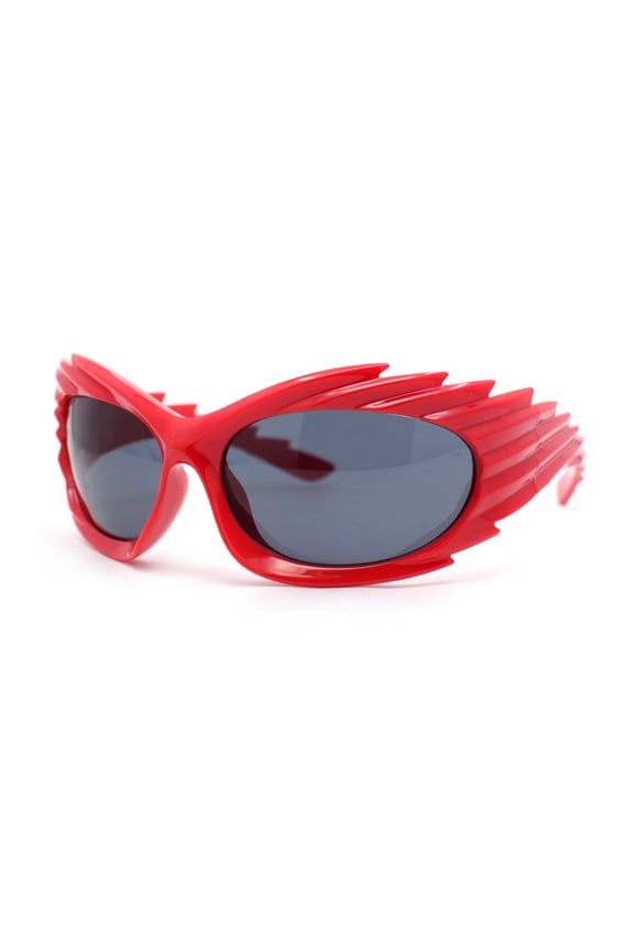 Hedgehog Fur Carving Retro Wrap Thick Temple Plastic Sunglasses Red - Black