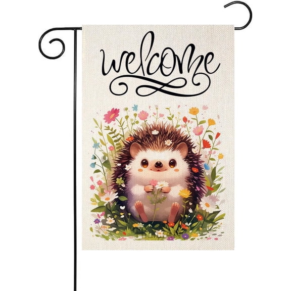 Hedgehog Garden Flag Cute Double Sided African Animal Yard Flag 12x18 Inch Burlap Outdoor Decorative Banner for Garden and Villa