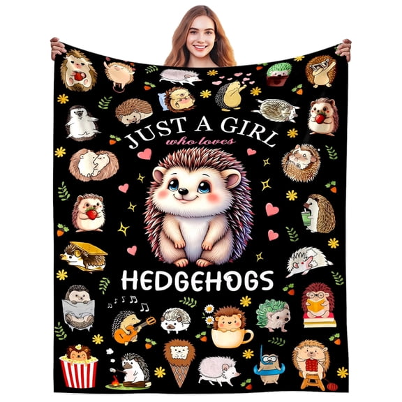 Hedgehog Gifts Blanket for Women Just A Girl Who Loves Hedgehogs Throw Blanket Stuff Animal Plush Hedgehogs Accessories Gifts for Kids Girls Adults Hedgehog Lovers Birthday Party Decorations 50"X40"