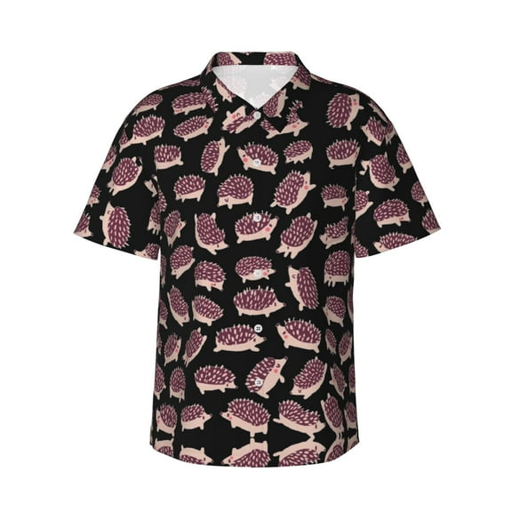 Hedgehog Hawaiian Shirts For Men, Summer Short-Sleeve Relaxed-Fit Button-Down Shirts X-Large