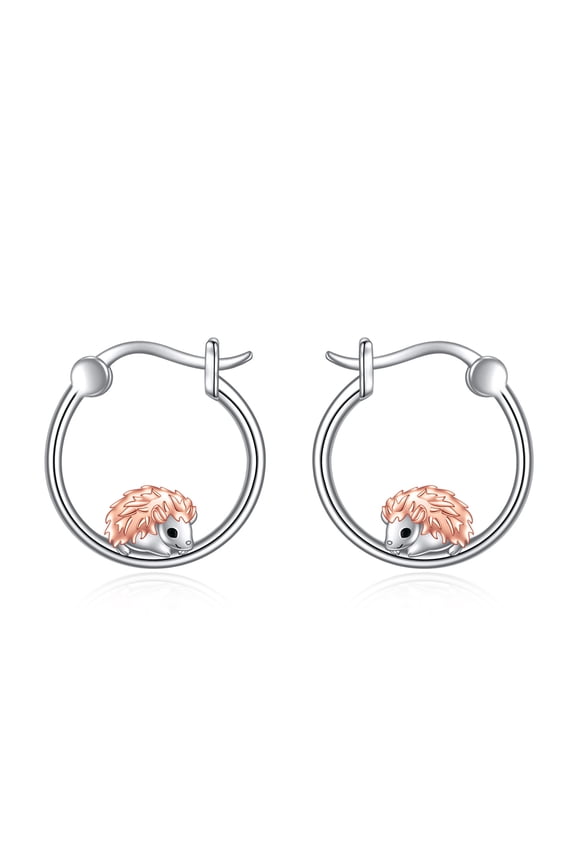 Hedgehog Hoop Earrings 925 Sterling Silver Cute Animal Jewelry Birthday Gifts for Women (Hedgehog)