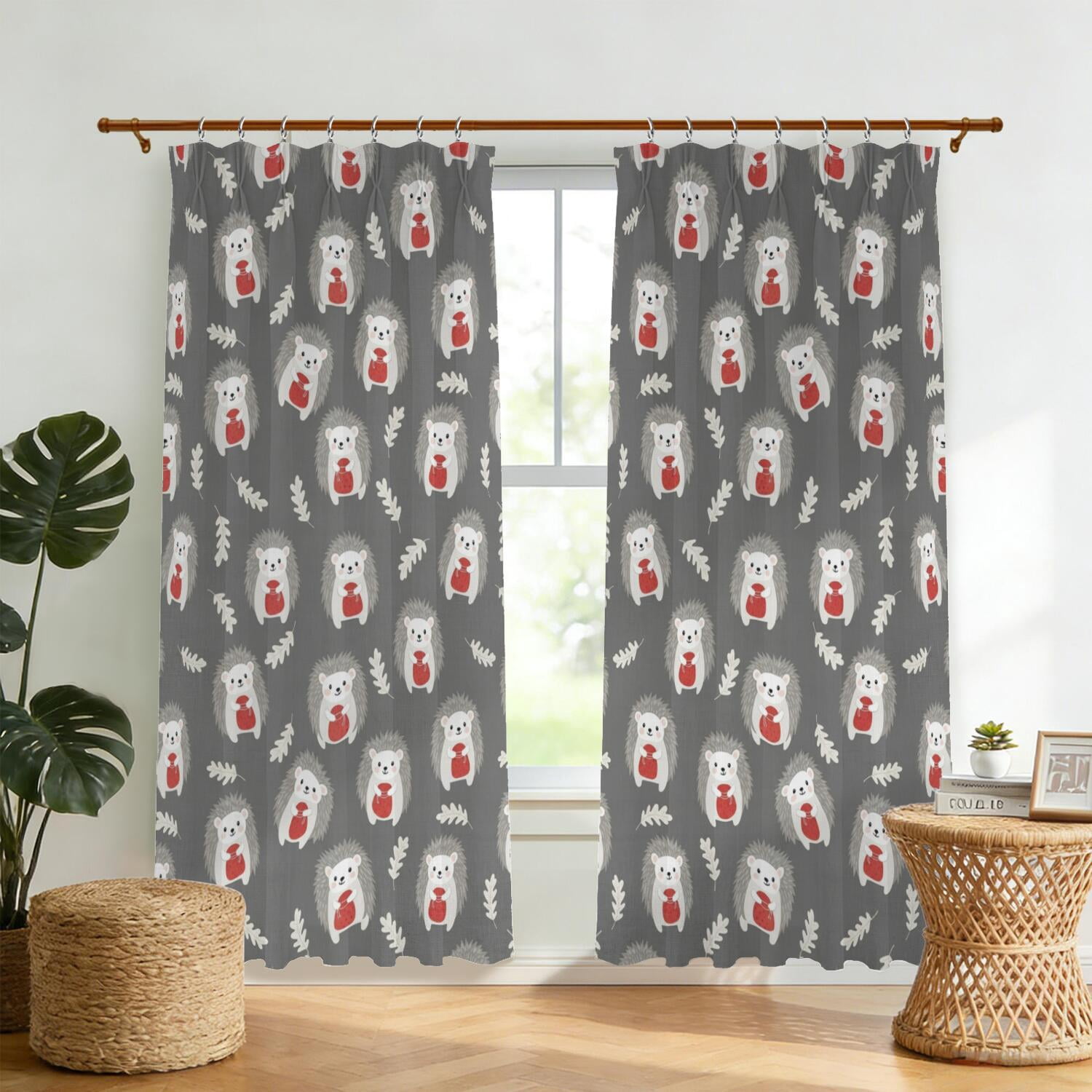 Hedgehog and Jam Grey Pattern Pinch Pleat Semi Sheer Linen Curtains ...