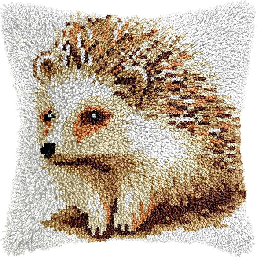 Hedgehog Latch Hook Pillow Kits Pillow Cover Latch Hook Crafts Crochet Knitted Hooking Pillowcase Cushion Crafts Embroidery Latch Hooking Kits Material Set 17x17 inch(163)