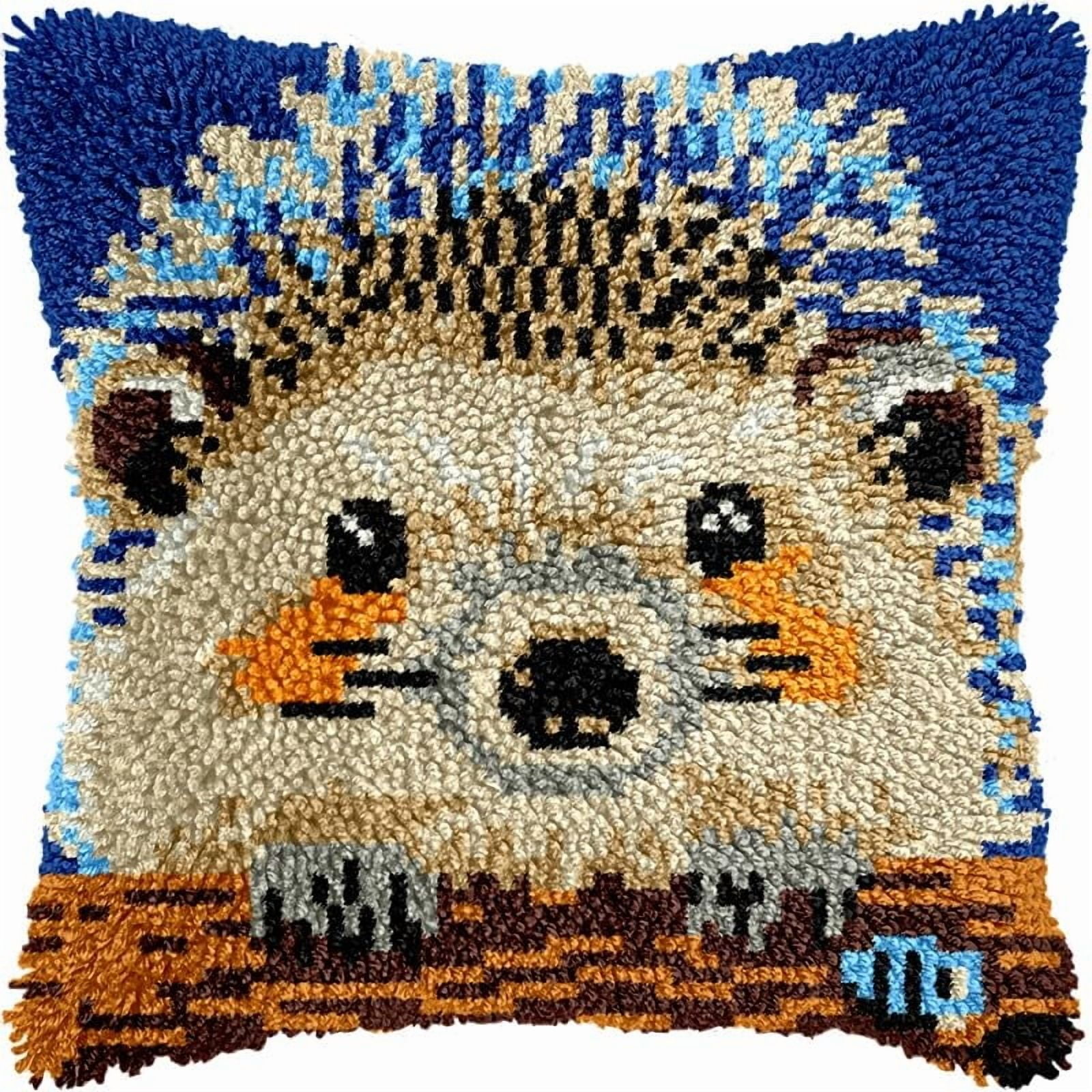 Hedgehog Latch Hook Pillow Kits Pillow Cover Pattern Printed Canvas Crochet Cross Stich Hooking Pillowcase Cushion Crafts Embroidery Latch Hooking Crochet Kits Set 17x17 inch(9)