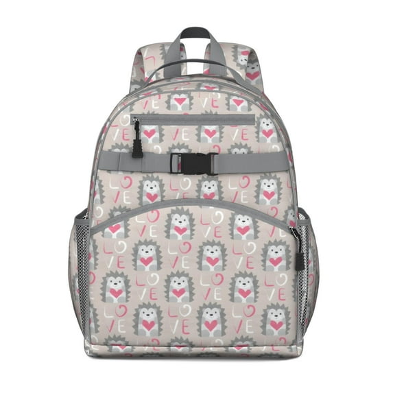 Hedgehog Love Pattern Backpack for School,Cute School Bag,Schoolbag with Adjustable Shoulder Straps & Padded Back,15.25"x11.5"x5.25"