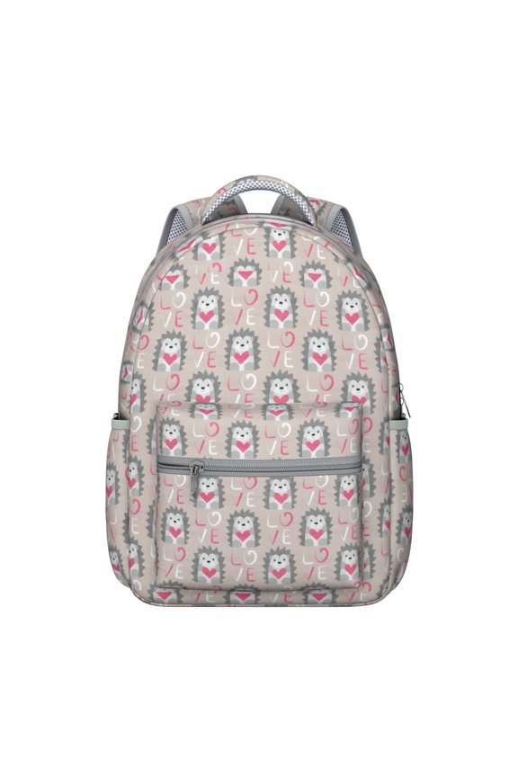 Hedgehog Love Pattern Backpack for School,Cute School Bag,Schoolbag with Adjustable Shoulder Straps & Padded Back,15.3"x11"x7.1".