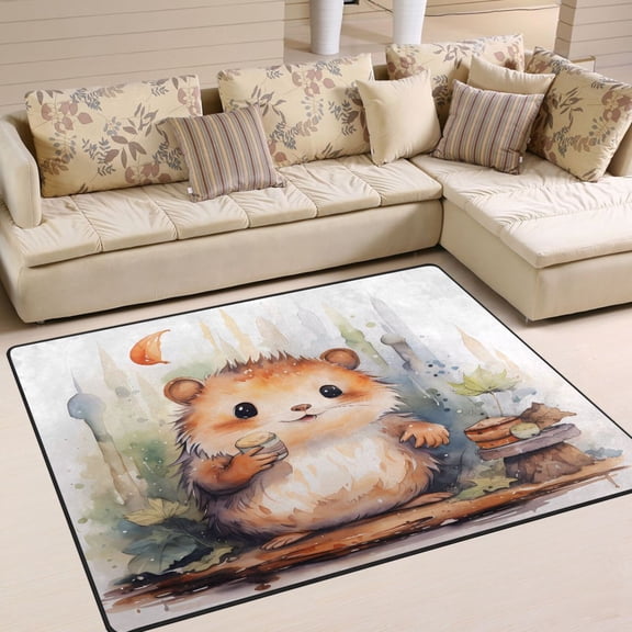 Hedgehog Mouse Leaves Area Rug Washable 80 x 58 Floor Carpet Mat Non Slip for Bedroom Living Room Home Decor